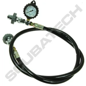 Decanting hose with pressure gauge